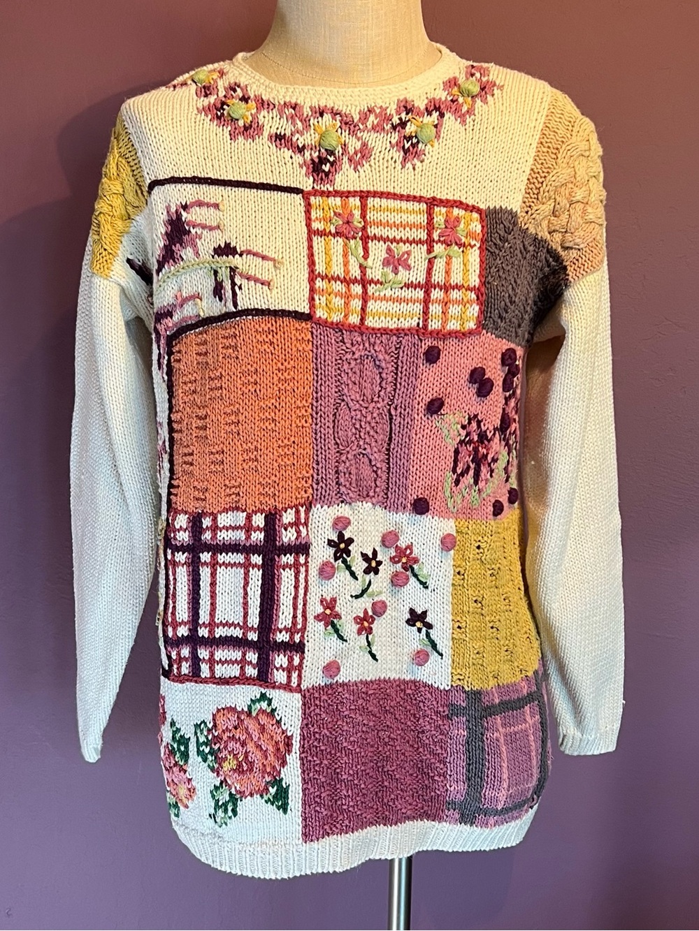 🌸Vintage Multi-Color Patchwork Floral Knit Sweater by Arendine
